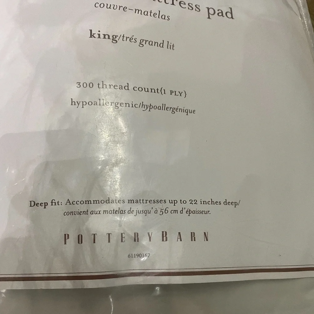 Pottery Barn King Size Waterproof Mattress Pad